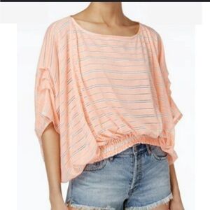 Free People Azalea Peach Eyelet Batwing Oversized Smocked Top M Tee Shirt